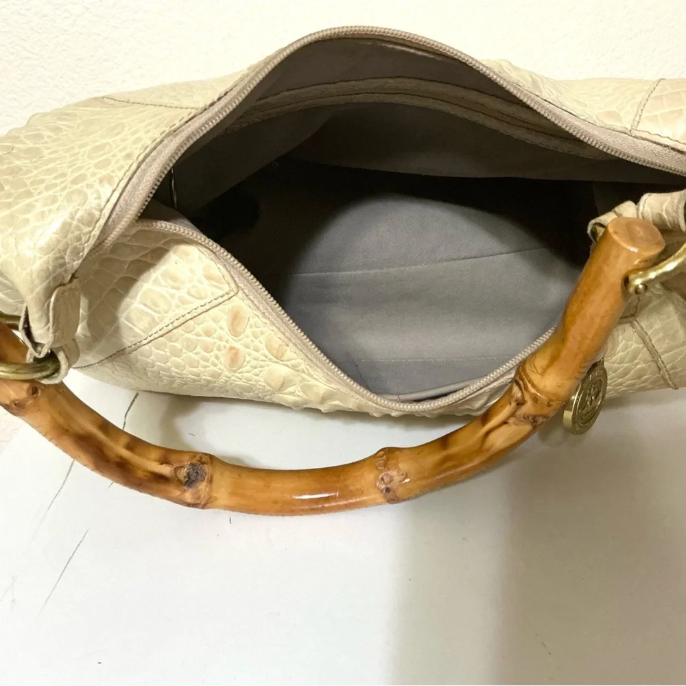 Brahmin Vintage Crocodile Leather Shoulder Bag Cream